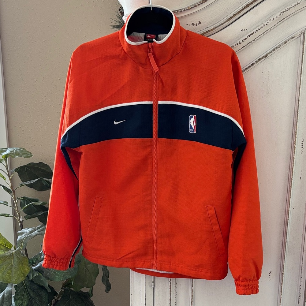 Nike Team NBA Orange & Navy Blue Full Zip Lightweight Mesh Lined Jacket Sz Large